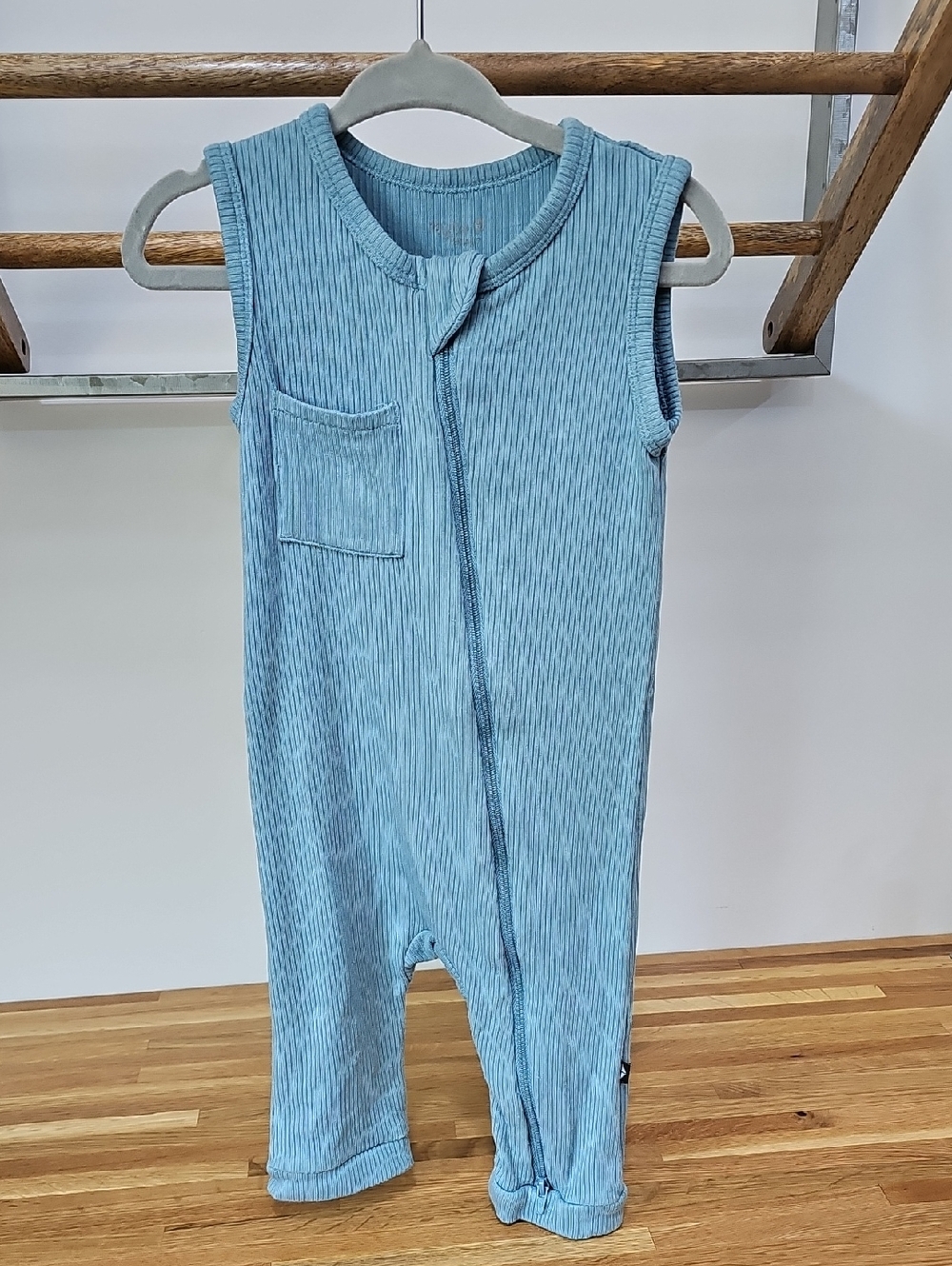 Kyte Baby Zippered Sleeveless Romper in Dusty Blue Ribbed